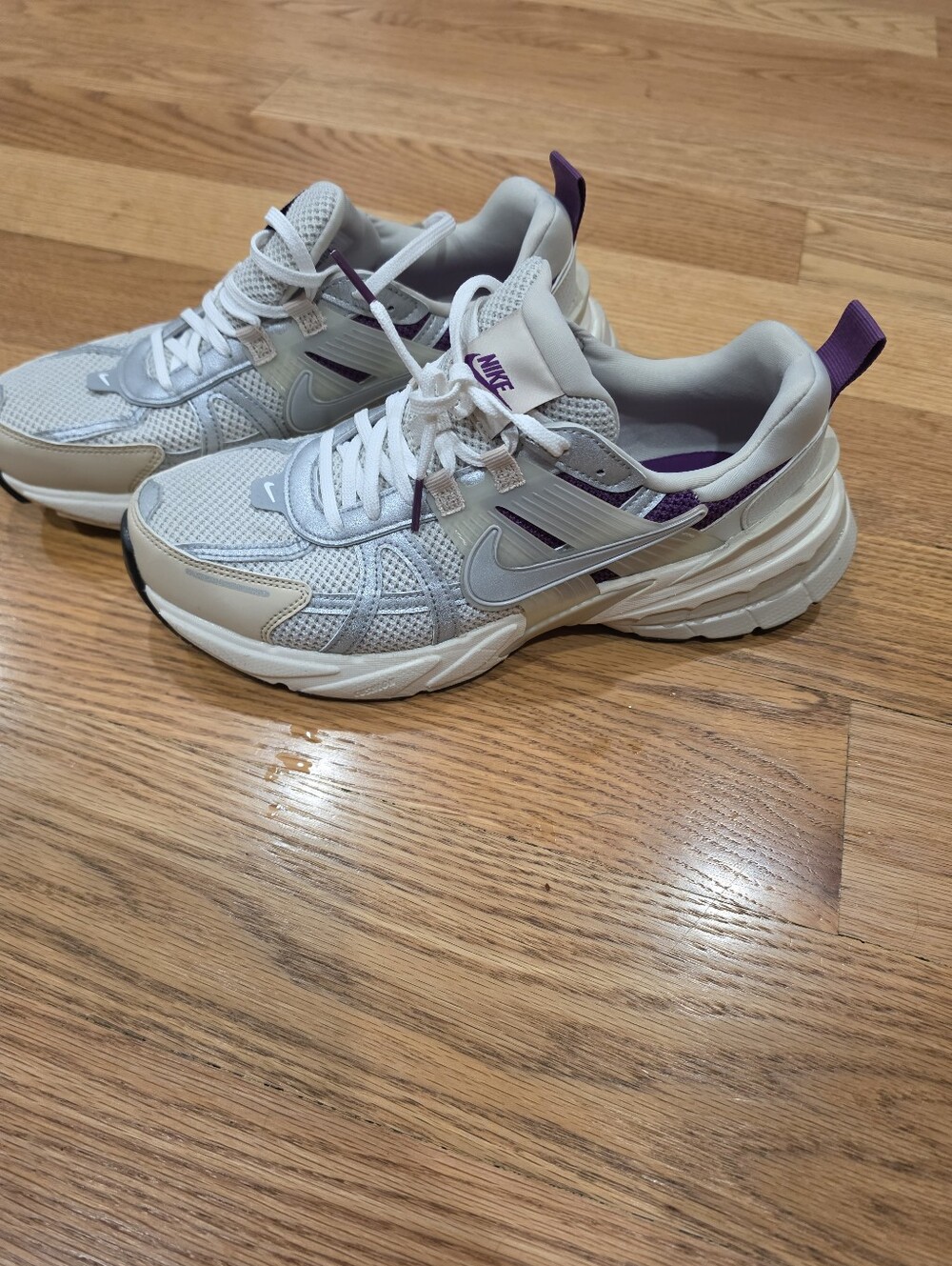 Nike Women's V2K Run Cream and Purple Mesh Sneakers
